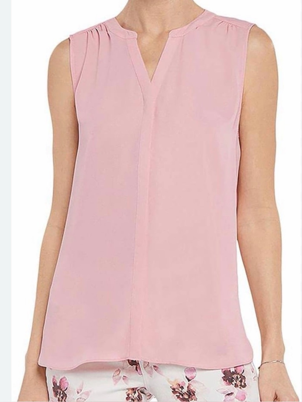 LOFT Blush Pink Split Neck Sleeveless Blouse Tank Top Shirt Size Small